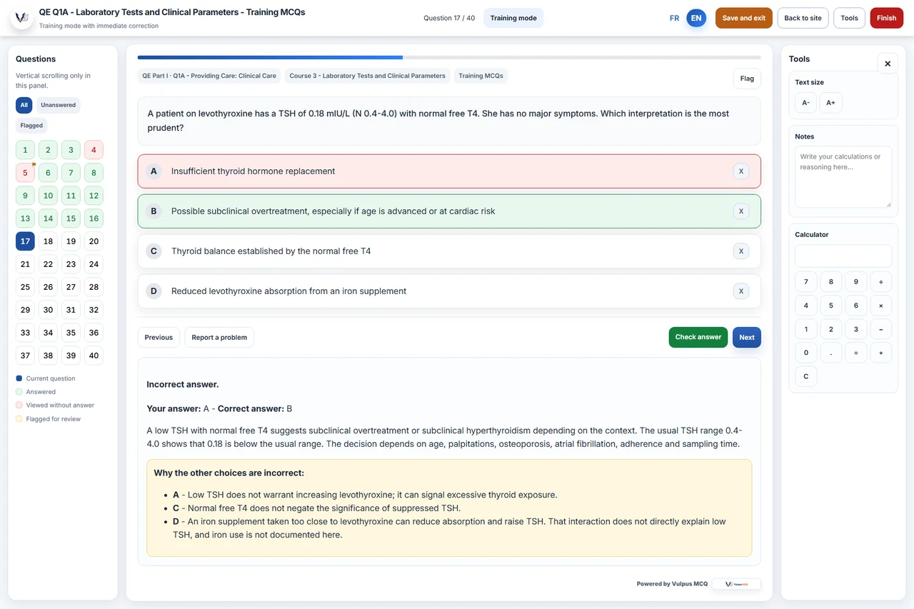 Existing Vulpus MCQ reader and explanation preview.